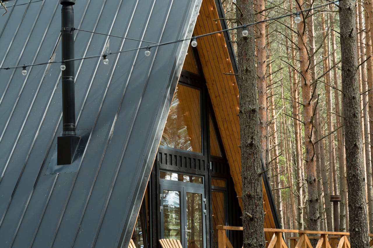 Cabin with metal roof ideal for rainwater collection