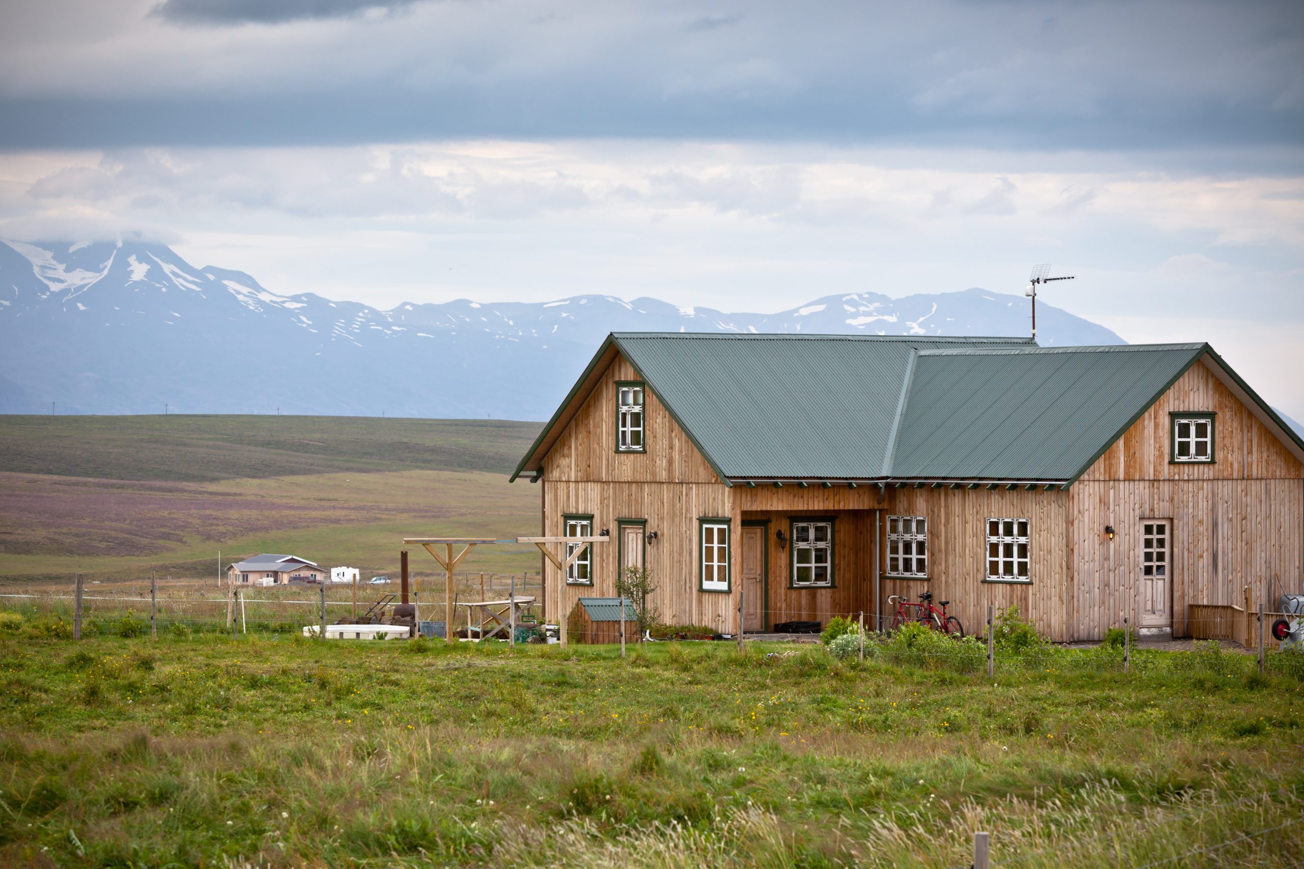 Off-grid wooden cottage homestead